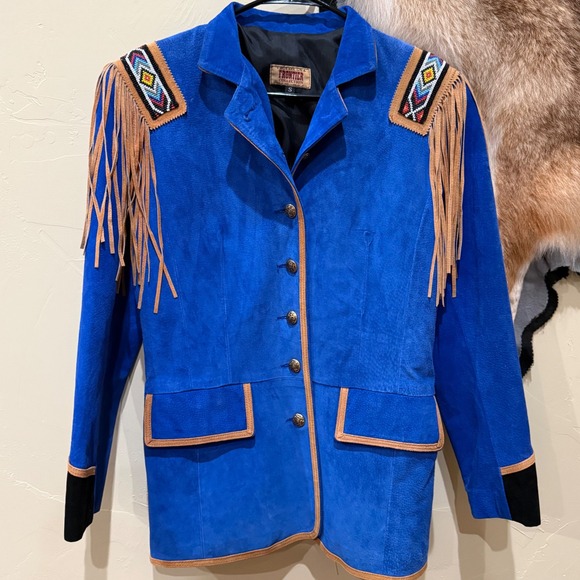 Frontier Collection Jackets & Blazers - Vintage Frontier Collection Small Royal Blue Fringe Beaded Western Native Jacket